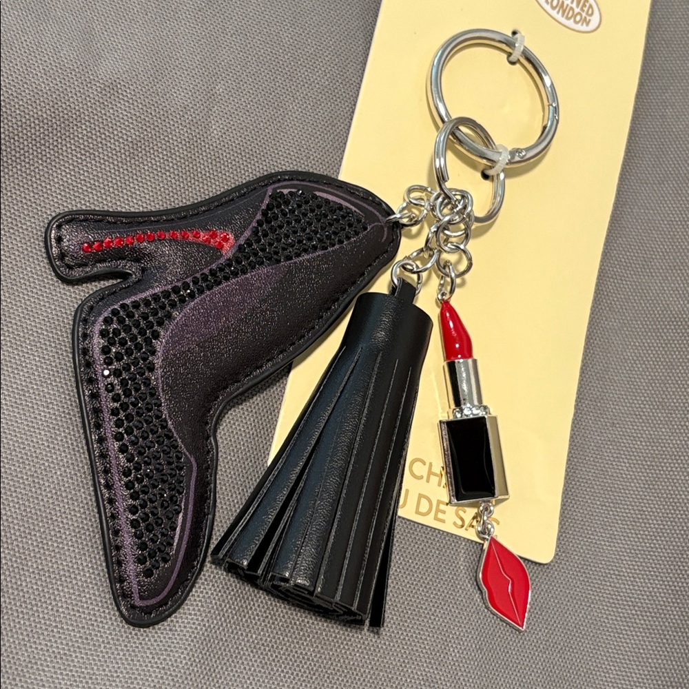 New Skinnydip Black Heel & Lipstick W Tassel Keychain Bag Charm